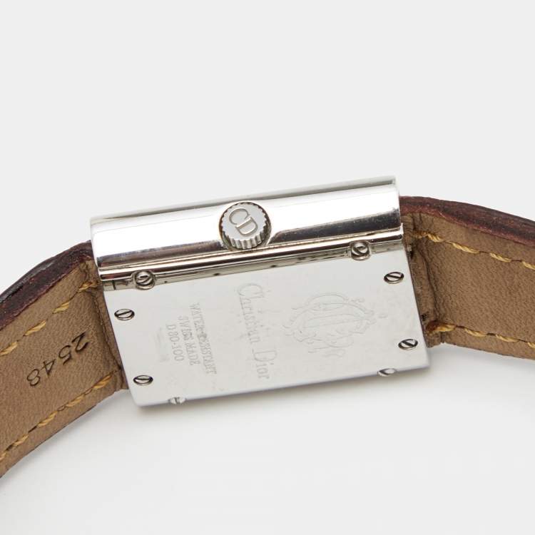Pre Owned Dior Grey Stainless Steel Ostrich Leather Riva D80-100 Women's Wristwatch 23 mm 