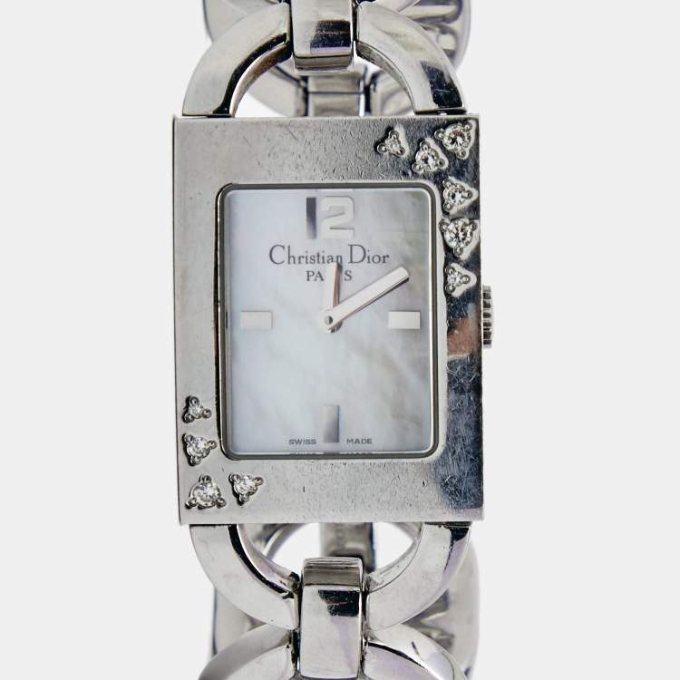 Pre Owned Christian Dior Mother of Pearl Stainless Steel Diamond Malice D78-1091 Women's Wristwatch 19 mm