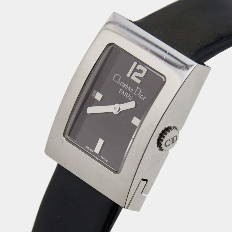 Pre Owned Dior Black Stainless Steel Leather Malice D78-109 Women's Wristwatch 19 mm