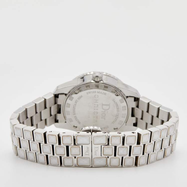 Pre Owned Dior White Diamond  Stainless Steel Christal CD112118 Women's Wristwatch 28 mm