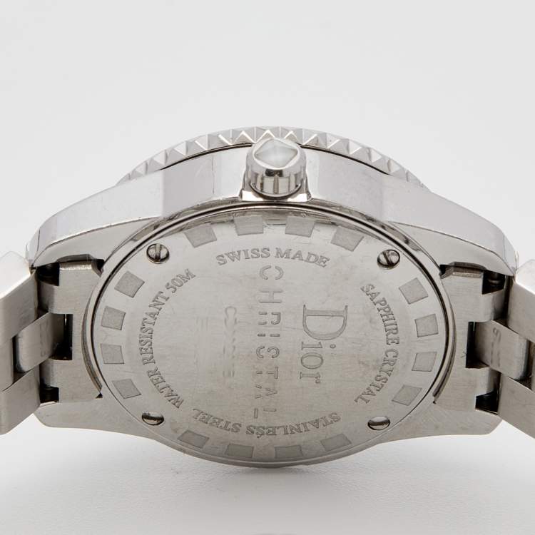 Pre Owned Dior White Diamond  Stainless Steel Christal CD112118 Women's Wristwatch 28 mm