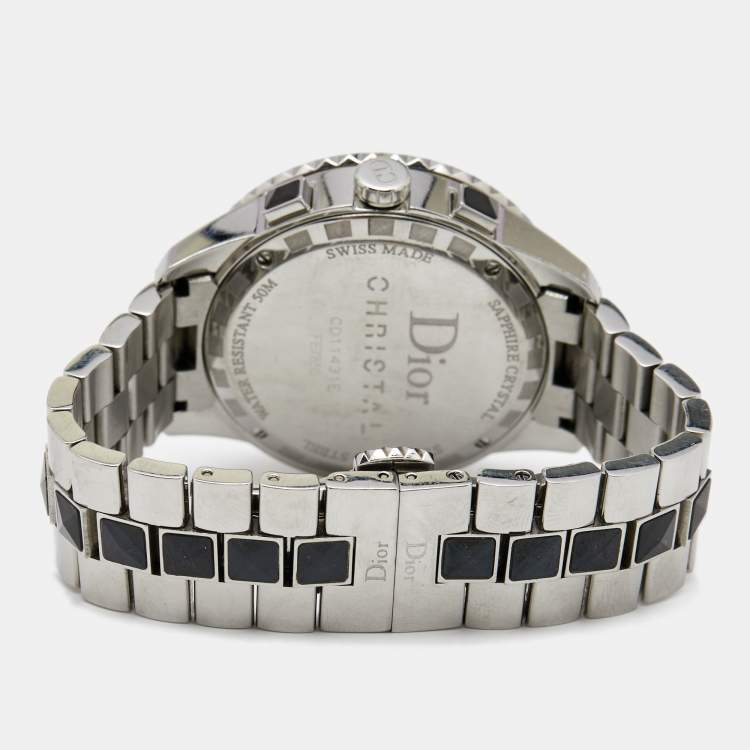 Pre Owned Dior Black Stainless Steel Diamond Christal CD11431E Women's Wristwatch 38 mm