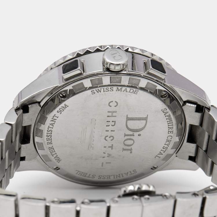 Pre Owned Dior Black Stainless Steel Diamond Christal CD11431E Women's Wristwatch 38 mm
