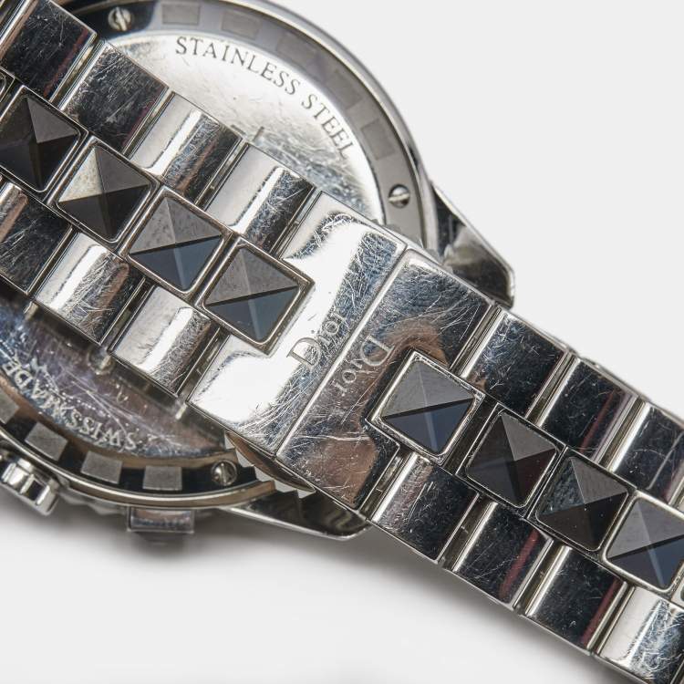 Pre Owned Dior Black Stainless Steel Diamond Christal CD11431E Women's Wristwatch 38 mm