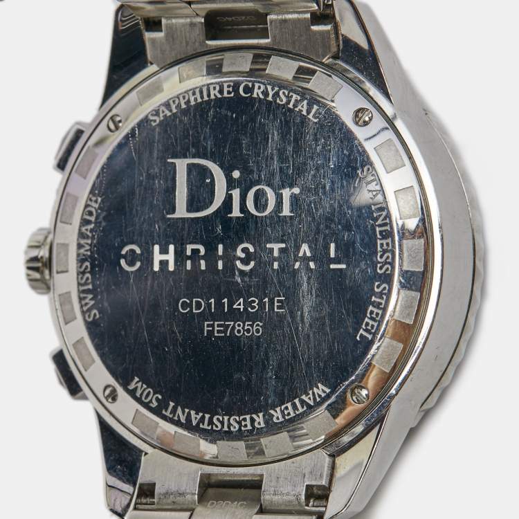 Pre Owned Dior Black Stainless Steel Diamond Christal CD11431E Women's Wristwatch 38 mm