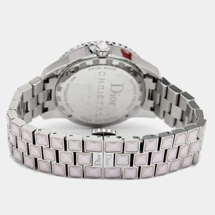 Pre Owned Dior Mother of Pearl Diamond Stainless Steel Christal CD113110M002 Women's Wristwatch 33 mm 