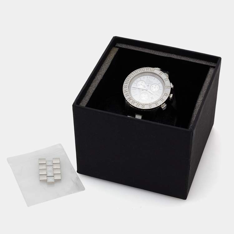 Pre Owned Dior White Stainless Steel Diamond Christal CD114311M001 Women's Wristwatch 38 mm