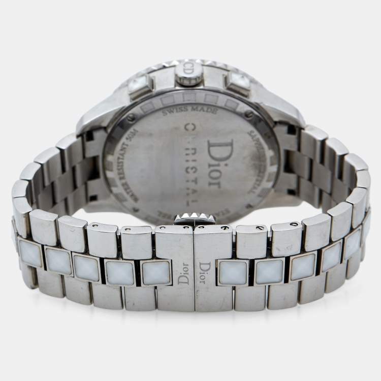 Pre Owned Dior White Stainless Steel Diamond Christal CD114311M001 Women's Wristwatch 38 mm