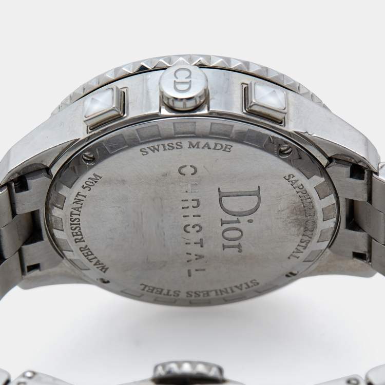 Pre Owned Dior White Stainless Steel Diamond Christal CD114311M001 Women's Wristwatch 38 mm