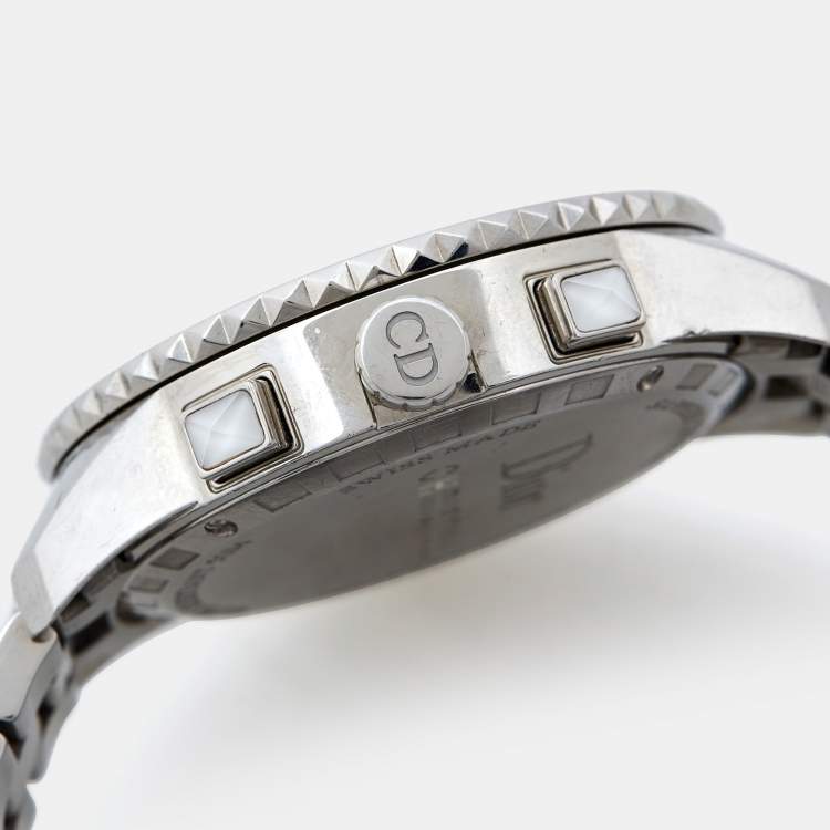 Pre Owned Dior White Stainless Steel Diamond Christal CD114311M001 Women's Wristwatch 38 mm