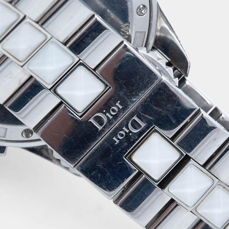 Pre Owned Dior White Stainless Steel Diamond Christal CD114311M001 Women's Wristwatch 38 mm