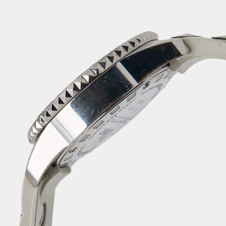Pre Owned Dior White Stainless Steel Rubber Diamonds Christal CD112113R001 Women's Wristwatch 28 mm