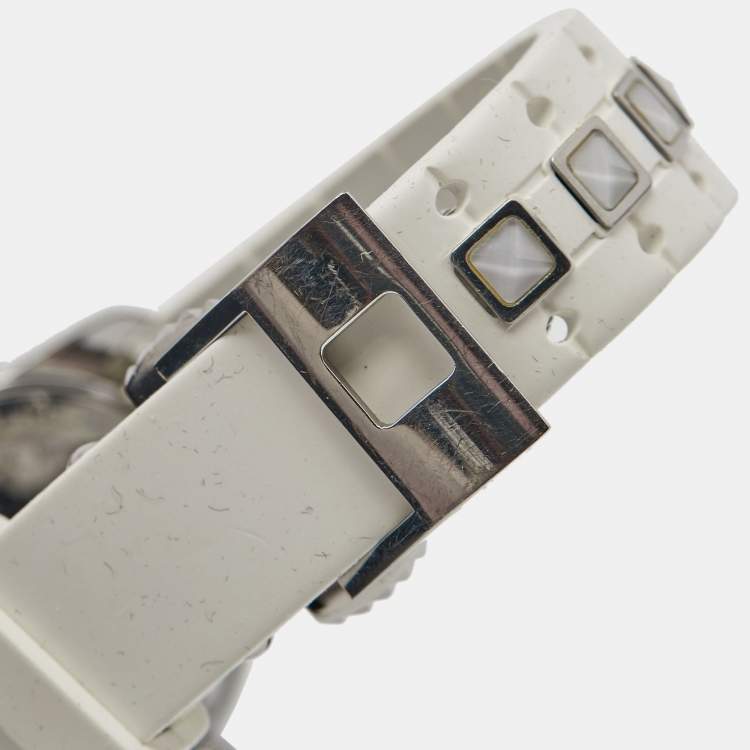 Pre Owned Dior White Stainless Steel Rubber Diamonds Christal CD112113R001 Women's Wristwatch 28 mm