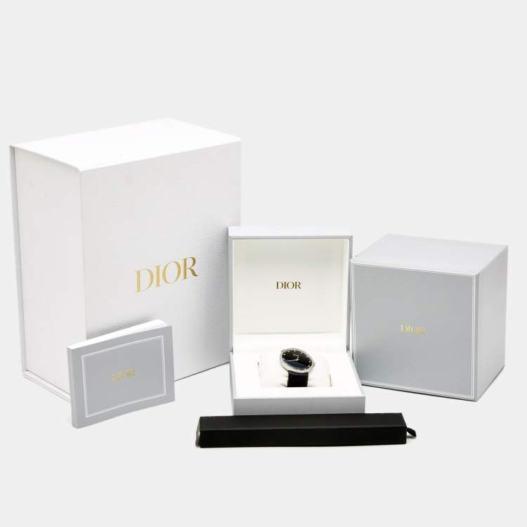 Pre Owned Dior Black Diamond Stainless Steel Satin La D De Dior CD043114A002 Women's Wristwatch 38 mm