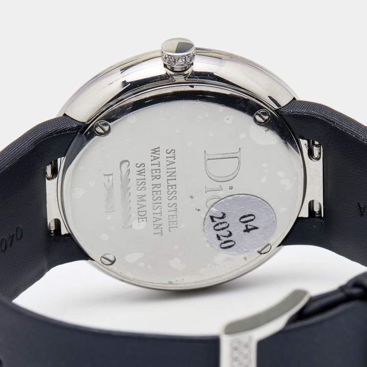 Pre Owned Dior Black Diamond Stainless Steel Satin La D De Dior CD043114A002 Women's Wristwatch 38 mm