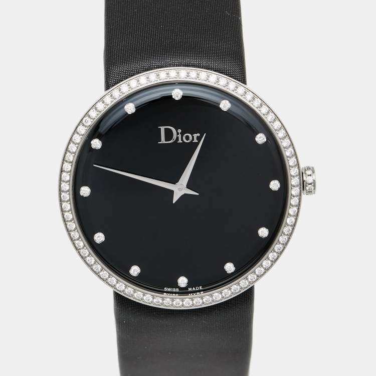 Pre Owned Dior Black Diamond Stainless Steel Satin La D De Dior CD043114A002 Women's Wristwatch 38 mm