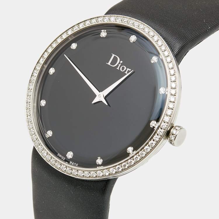 Pre Owned Dior Black Diamond Stainless Steel Satin La D De Dior CD043114A002 Women's Wristwatch 38 mm