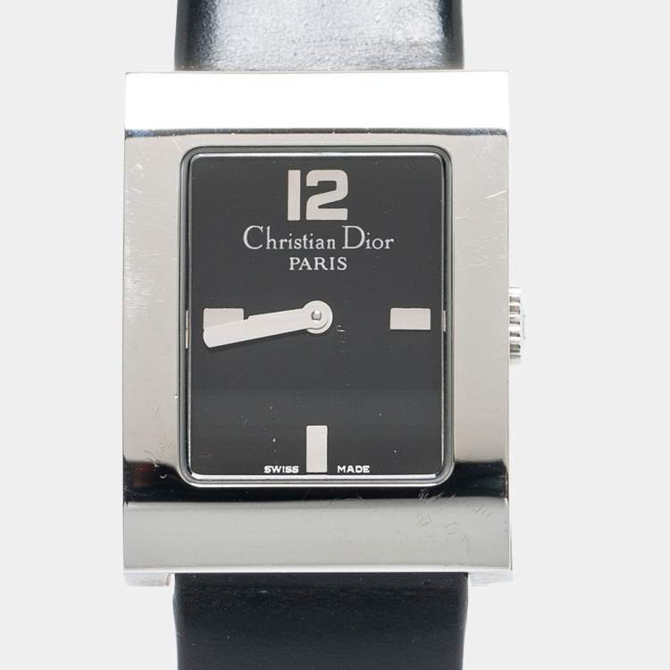 Pre Owned Christian Dior Black Stainless Steel Leather Malice D78-109 Women's Wristwatch 19 mm 