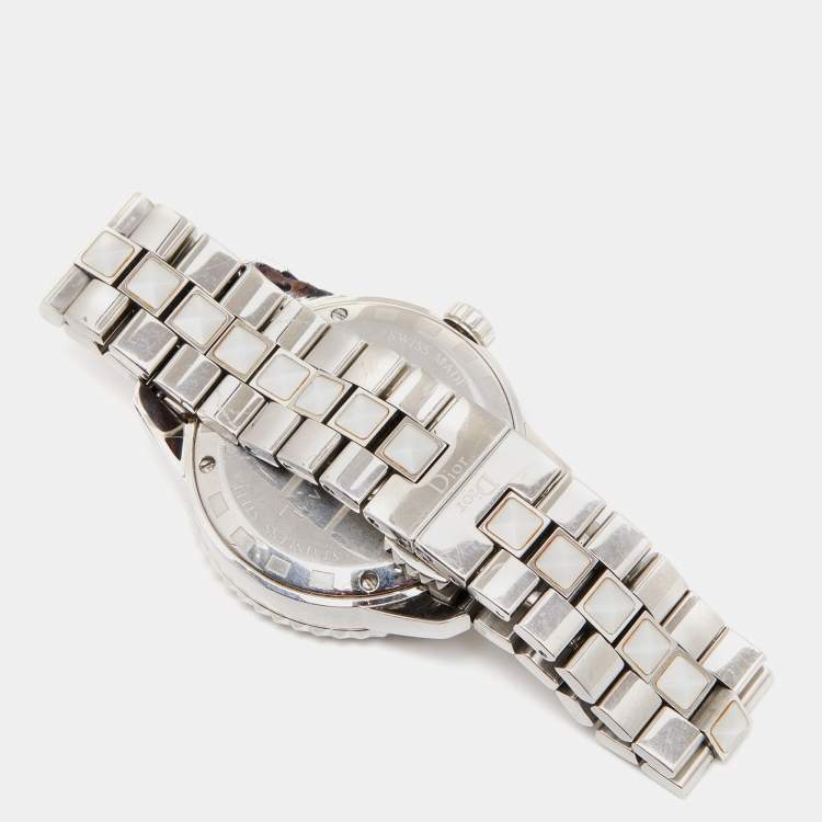 Pre Owned Dior White Stainless Steel Christal CD113111 Women's Wristwatch 33 mm