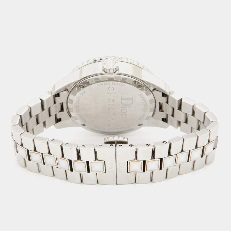 Pre Owned Dior White Stainless Steel Christal CD113111 Women's Wristwatch 33 mm