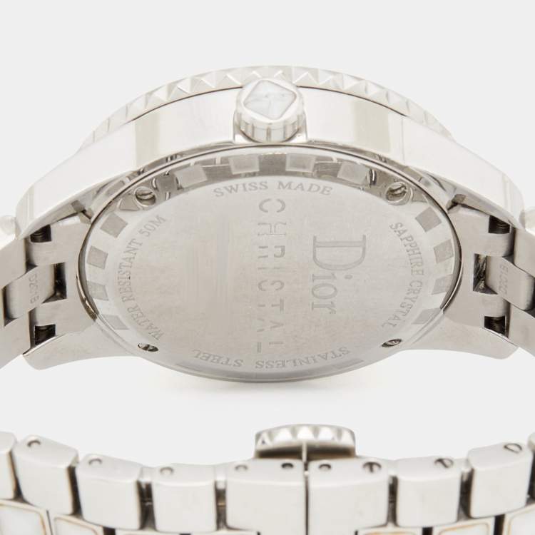 Pre Owned Dior White Stainless Steel Christal CD113111 Women's Wristwatch 33 mm