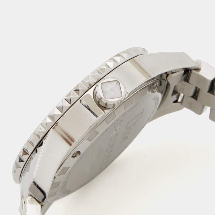 Pre Owned Dior White Stainless Steel Christal CD113111 Women's Wristwatch 33 mm