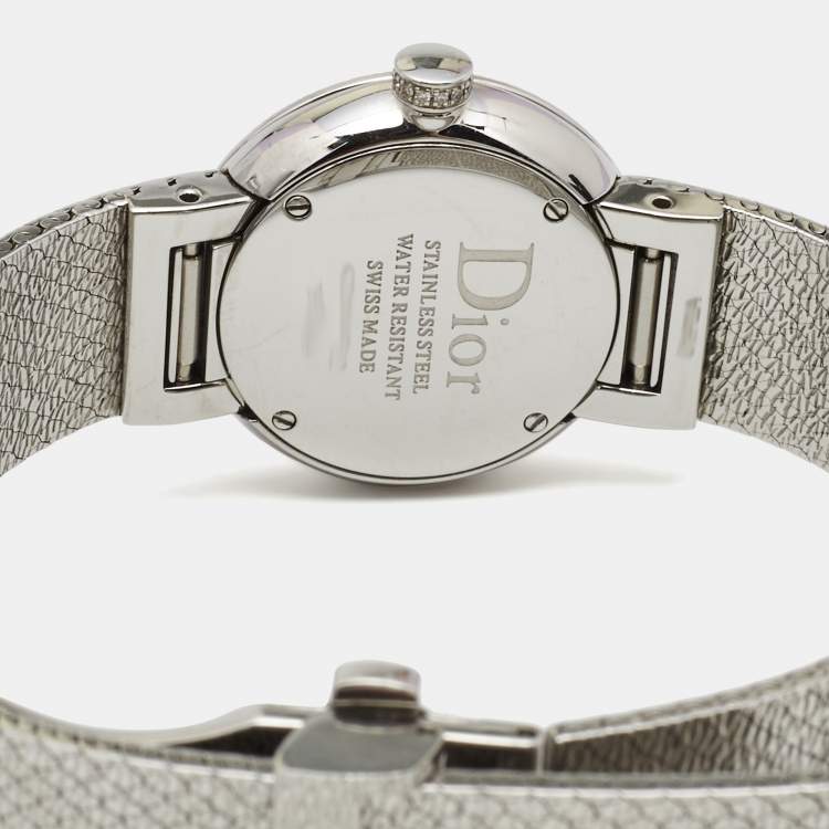 Pre Owned Dior Pink Mother of Pearl Stainless Steel Diamond La D De Dior Satine CD047112M002 Women's Wristwatch 25 mm