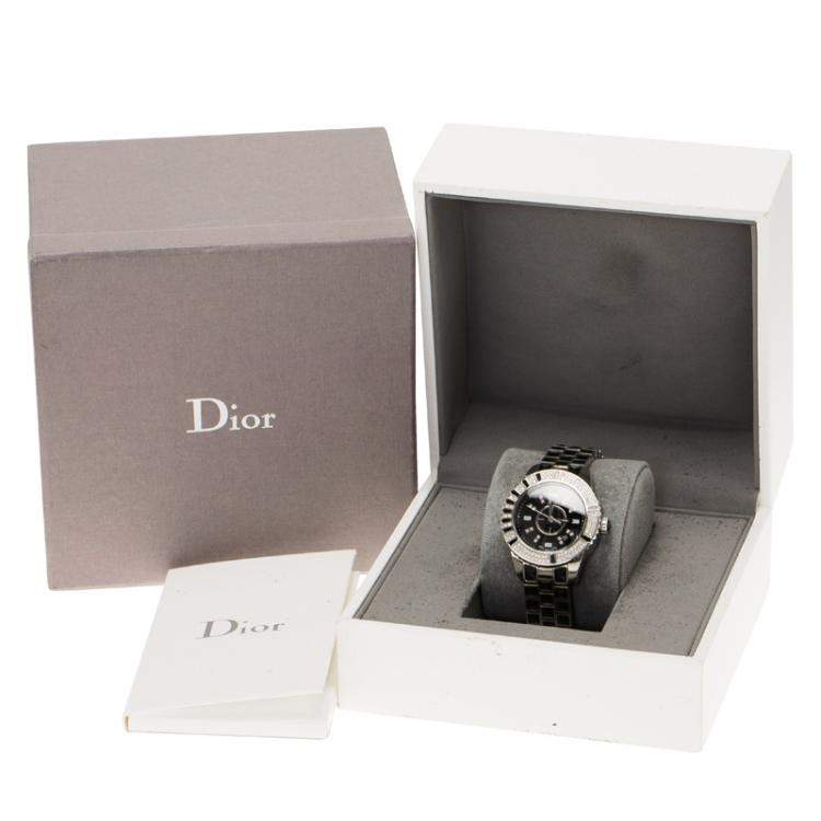 Pre Owned Dior Black Stainless Steel Diamond Christal Women's Wristwatch 33 mm