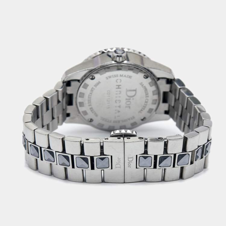 Pre Owned Dior Grey Stainless Steel Christal CD112115M001 Women's Wristwatch 29 mm