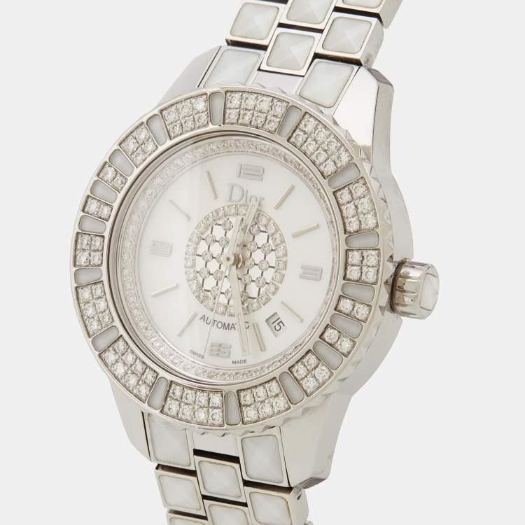 Pre Owned Dior Mother Of  Pearl Diamonds Stainless Steel Christal CD113512M001 Women's Wristwatch 33 mm