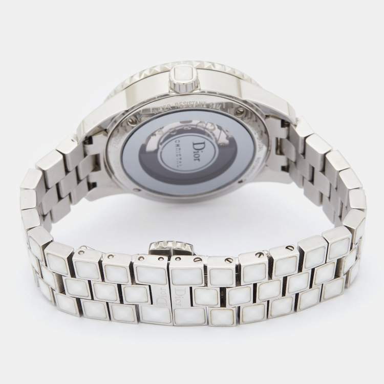 Pre Owned Dior Mother Of  Pearl Diamonds Stainless Steel Christal CD113512M001 Women's Wristwatch 33 mm