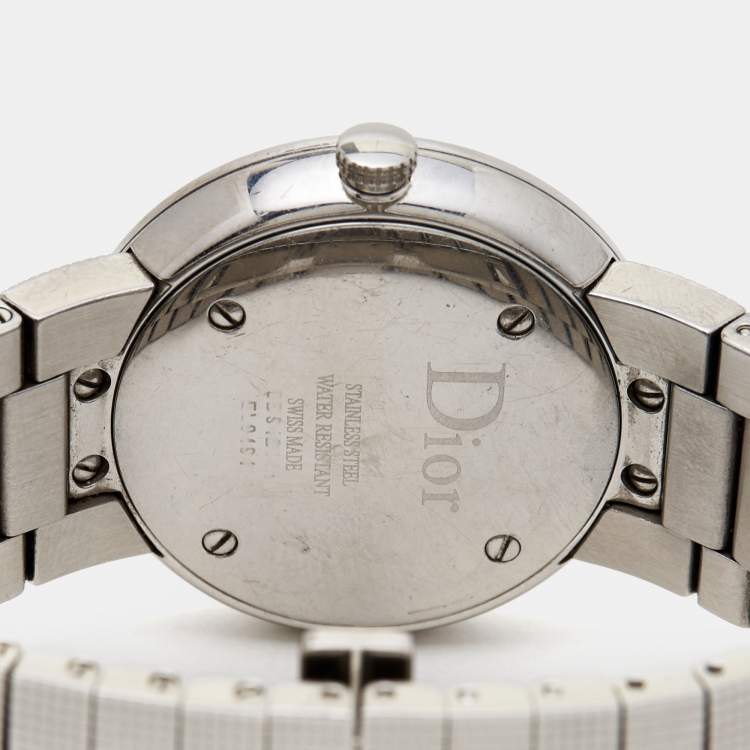 Pre Owned Dior Mother of Pearl Diamond Stainless Steel La D De Dior CD042111M002 Women's Wristwatch 33 mm