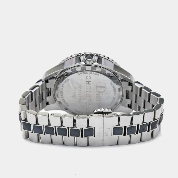 Pre Owned Dior Black Stainless Steel Diamonds Christal CD113115 Women's Wristwatch 33 mm