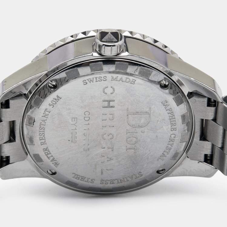 Pre Owned Dior Black Stainless Steel Diamonds Christal CD113115 Women's Wristwatch 33 mm