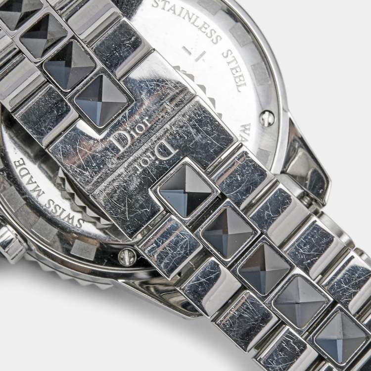 Pre Owned Dior Black Stainless Steel Diamonds Christal CD113115 Women's Wristwatch 33 mm
