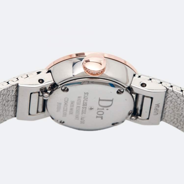 Pre Owned Dior Red 18k Rose Gold Stainless Steel Diamonds La De Dior CD04012X1001 Women's Wristwatch 19 mm 