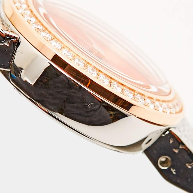 Pre Owned Dior Red 18k Rose Gold Stainless Steel Diamonds La De Dior CD04012X1001 Women's Wristwatch 19 mm 