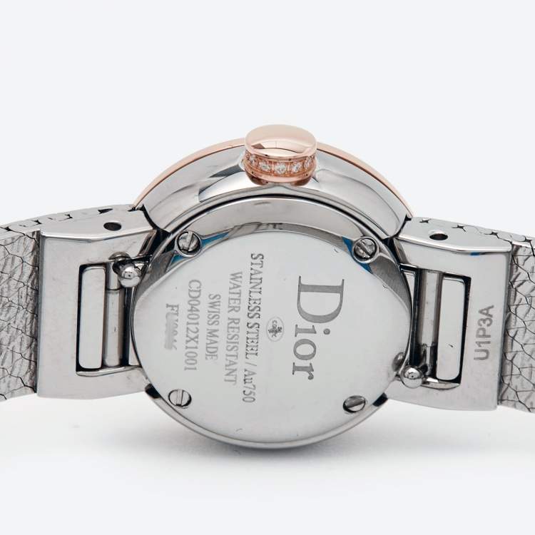 Pre Owned Dior Red 18k Rose Gold Stainless Steel Diamonds La De Dior CD04012X1001 Women's Wristwatch 19 mm 