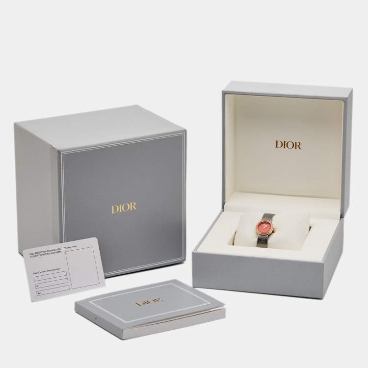 Pre Owned Dior Red 18k Rose Gold Stainless Steel Diamonds La De Dior CD04012X1001 Women's Wristwatch 19 mm 