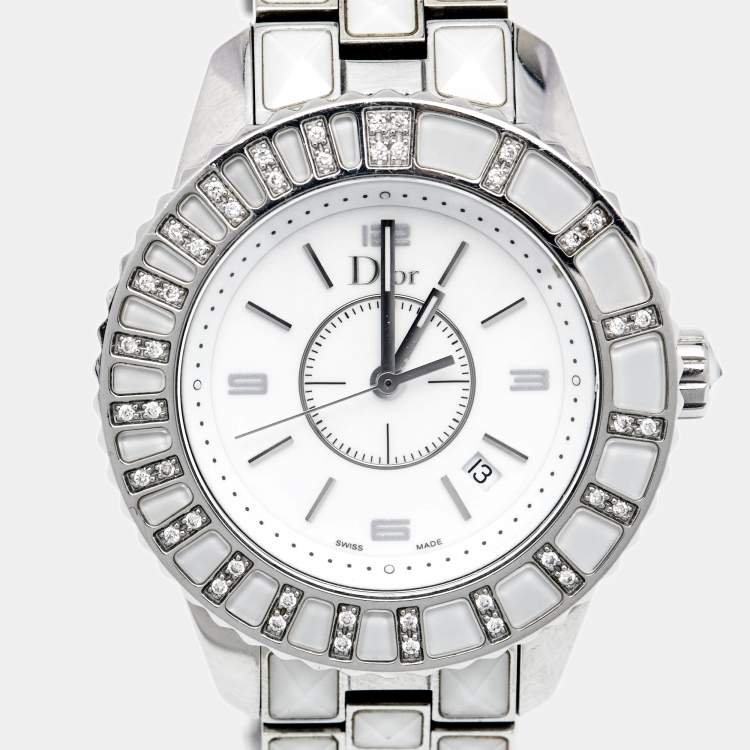 مملوكة مسبقًا Dior White Diamonds Stainless Steel Christal CD113112M002 Women's Wristwatch 33 mm