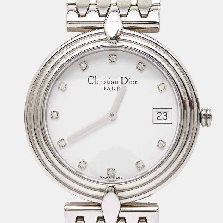 Pre Owned Christian Dior White Stainless Steel D69-100 Women's Wristwatch 32 mm