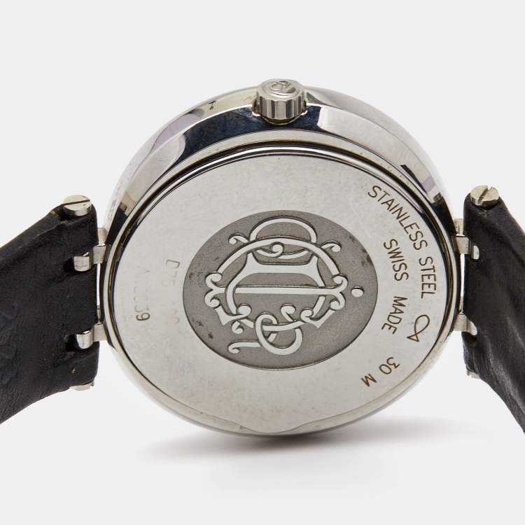 Pre Owned Christian Dior Black Stainless Steel Leather D75-100 Women's Wristwatch 35 mm 