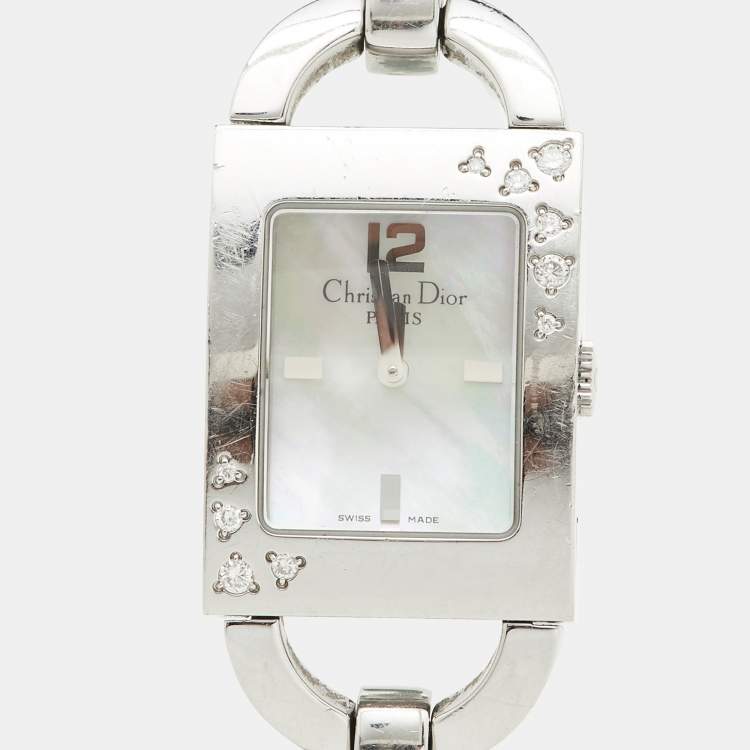 Pre Owned Christian Dior Mother of Pearl Stainless Steel Diamond Malice D78-1091 Women's Wristwatch 19 mm