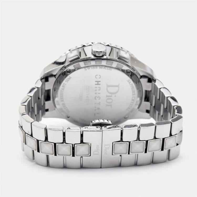 Pre Owned Dior White Stainless Steel Diamonds Christal CD114311 Women's Wristwatch 38 mm