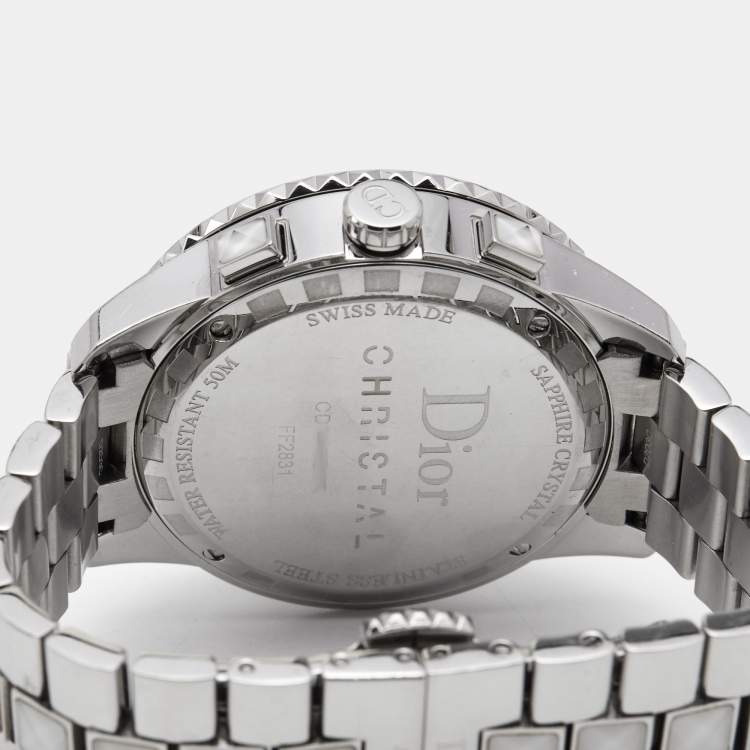 Pre Owned Dior White Stainless Steel Diamonds Christal CD114311 Women's Wristwatch 38 mm