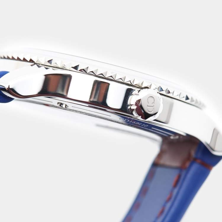 Pre Owned Dior Burgundy Mother Of Pearl Diamond Stainless Steel Leather VIII Place Vendome CD152110A002 Women's Wristwatch 32 mm