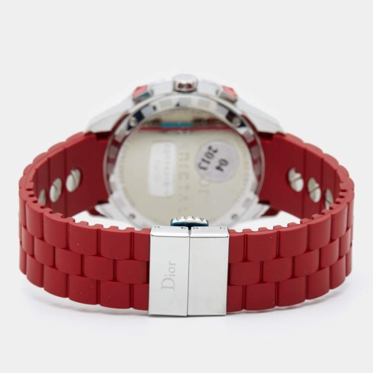 Pre Owned Dior Red Stainless Steel Diamond Rubber Christal CD11431BR001 Women's Wristwatch 38 mm