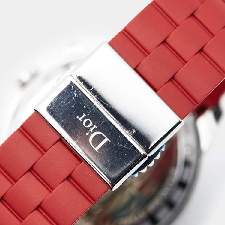 Pre Owned Dior Red Stainless Steel Diamond Rubber Christal CD11431BR001 Women's Wristwatch 38 mm