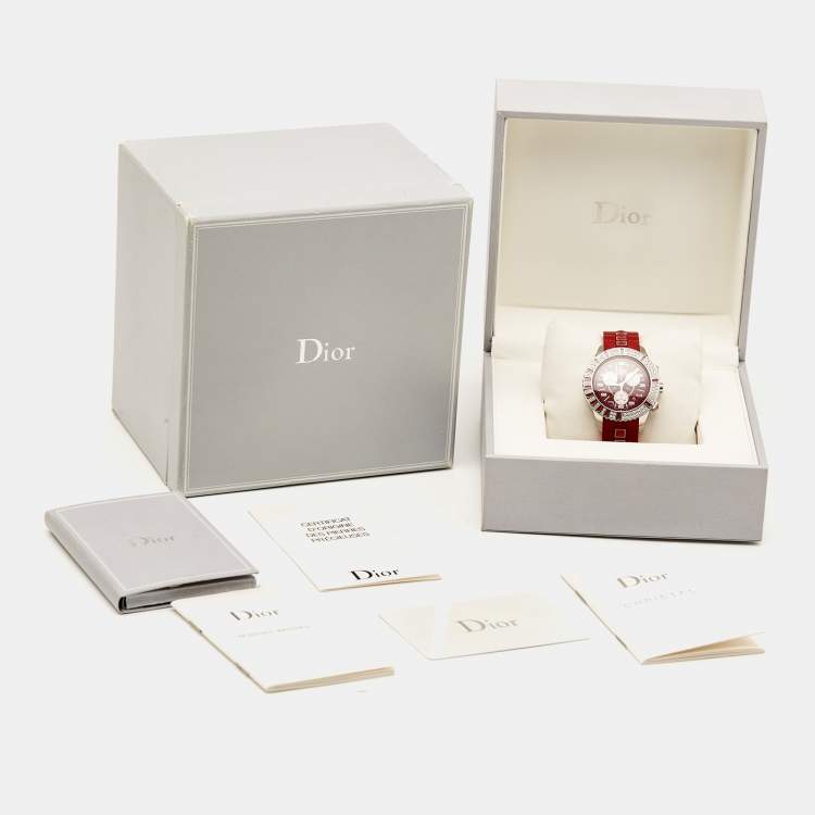Pre Owned Dior Red Stainless Steel Diamond Rubber Christal CD11431BR001 Women's Wristwatch 38 mm