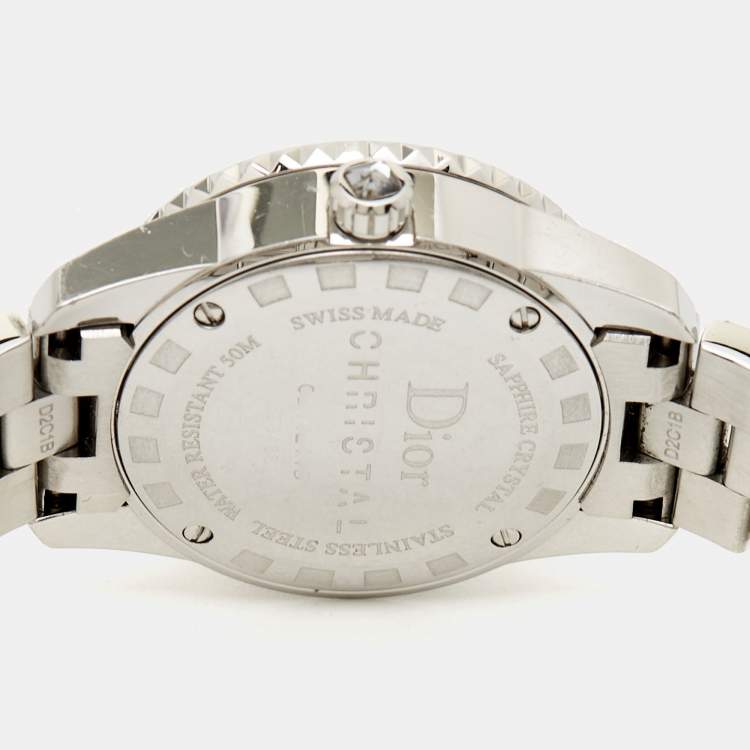 Pre Owned Dior Grey Stainless Steel Diamond Christal CD112115M001 Women's Wristwatch 28 mm